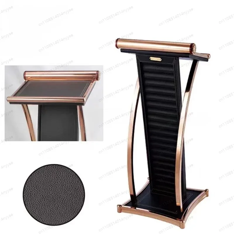 Quality Church Pulpit Rostrum Speech Lectern Stands Black Leather + Stainless Steel Podium for Church
