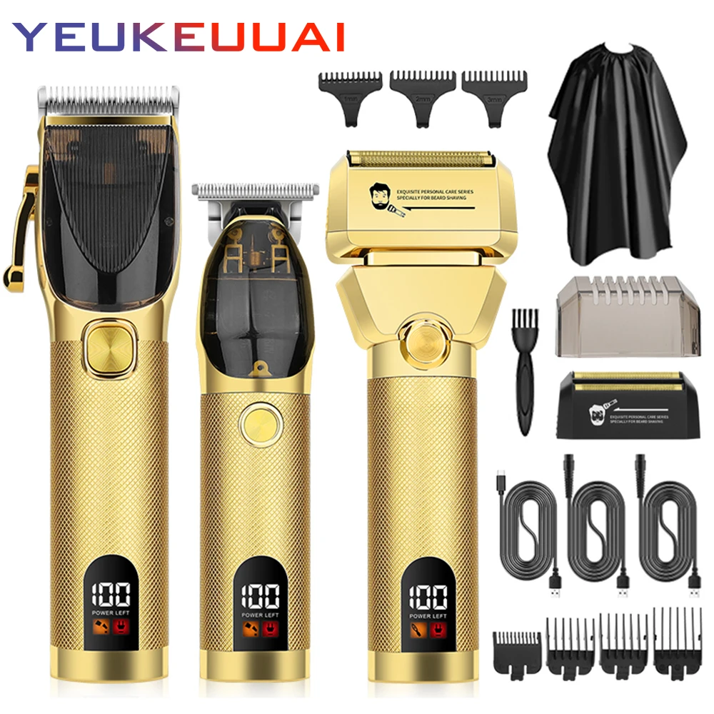 YEUKEUUAI 17 pcs Professional Men's Hair Clipper USB Rechargeable Electric Beard Trimmer Hair Clipper Set103