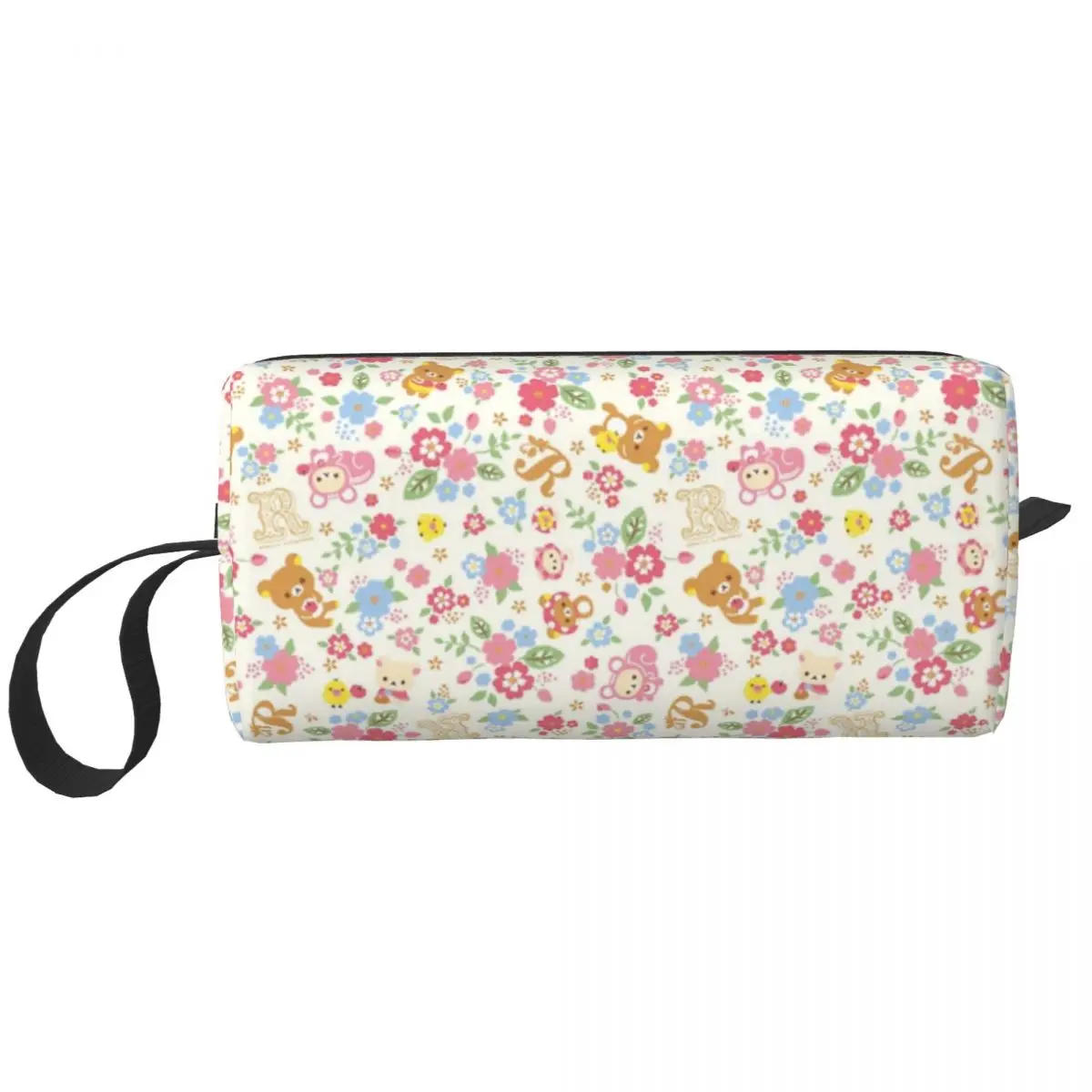 Cute Rilakkuma Flower Pattern Makeup Bag Cosmetic Organizer Dopp Kit Toiletry Cosmetic Bag for Women Beauty Travel Pencil Case