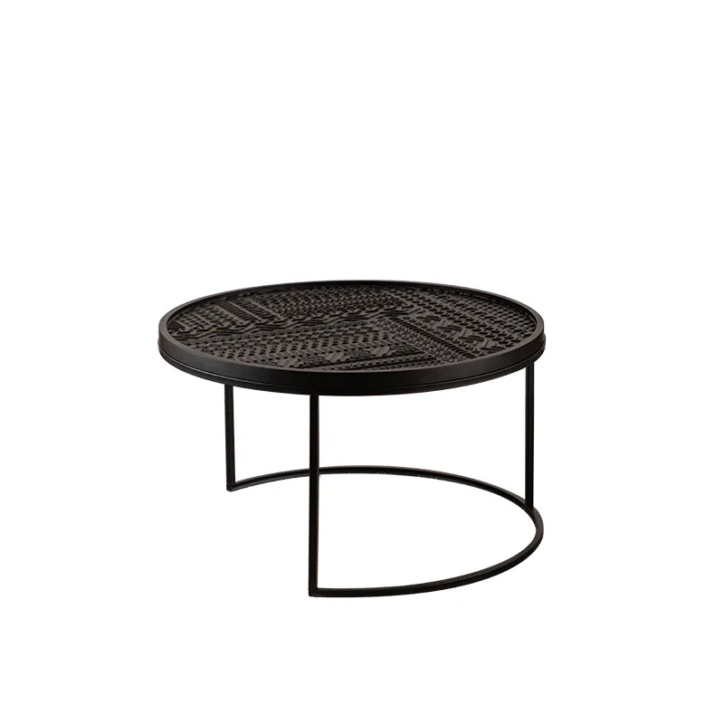 

Belgium Nordic solid wood carving combination coffee table B & B high-end coffee table round retro home art edge