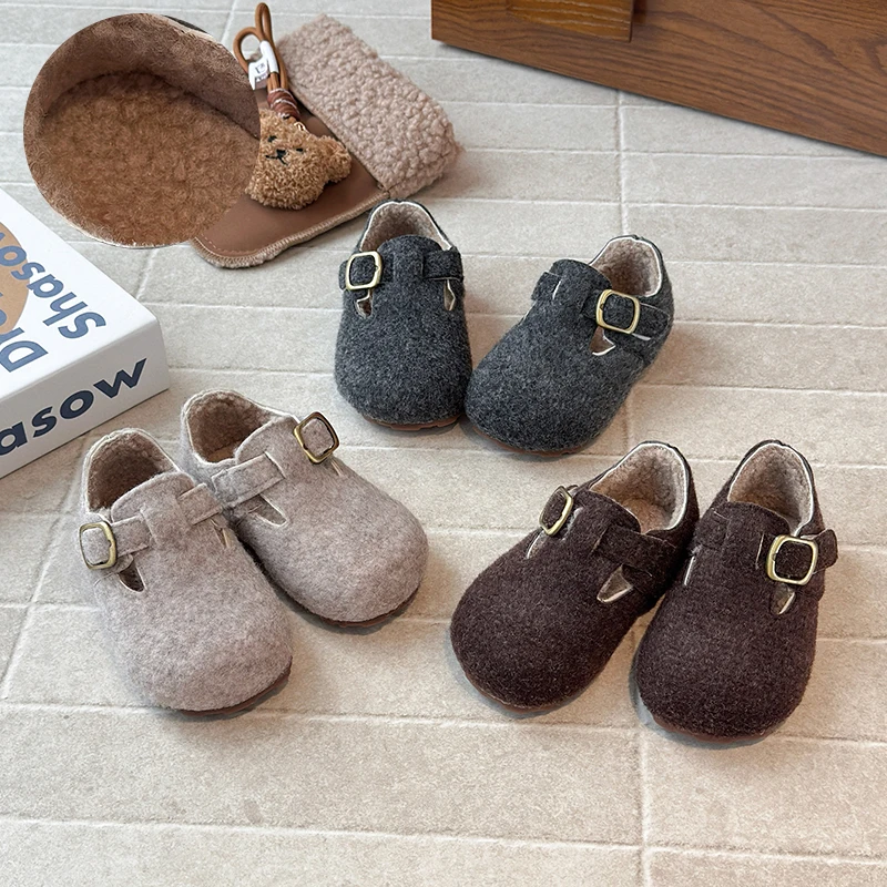 Children's Cotton Shoes 2025 Winter Children Warm Fur Flat Casual Shoe Toddler Suede Velvet Thickened Velvet Warm Cotton Shoes
