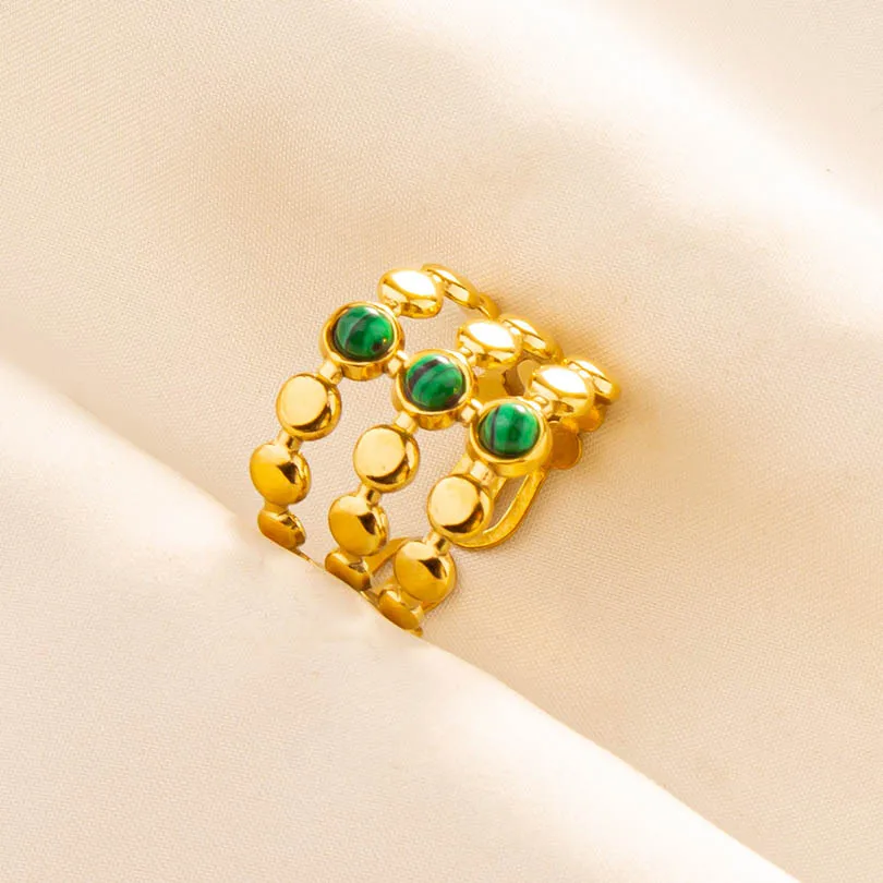 5PCS Stainless Steel Rings Bohemian Jewelry Green Gemstone Gold Plated Knuckle Turquoise Rings For Women Girl Gifts Never Fade