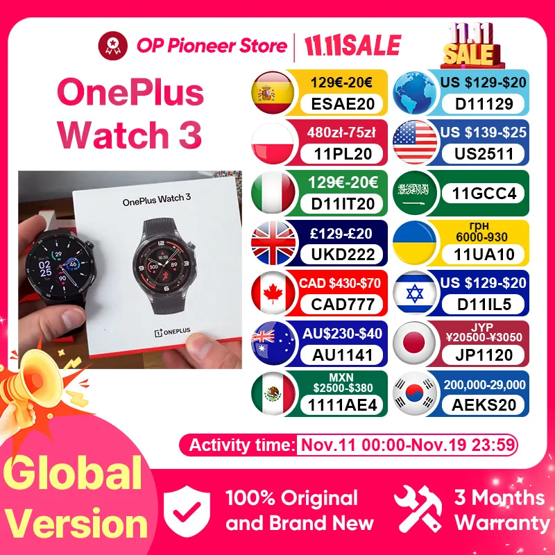 【Brand+】Global Version OnePlus Watch 3 Smart Watch 1.50inches LTPO  AMOLED Display Snapdragon W5 Processor Dual Frequency GPS