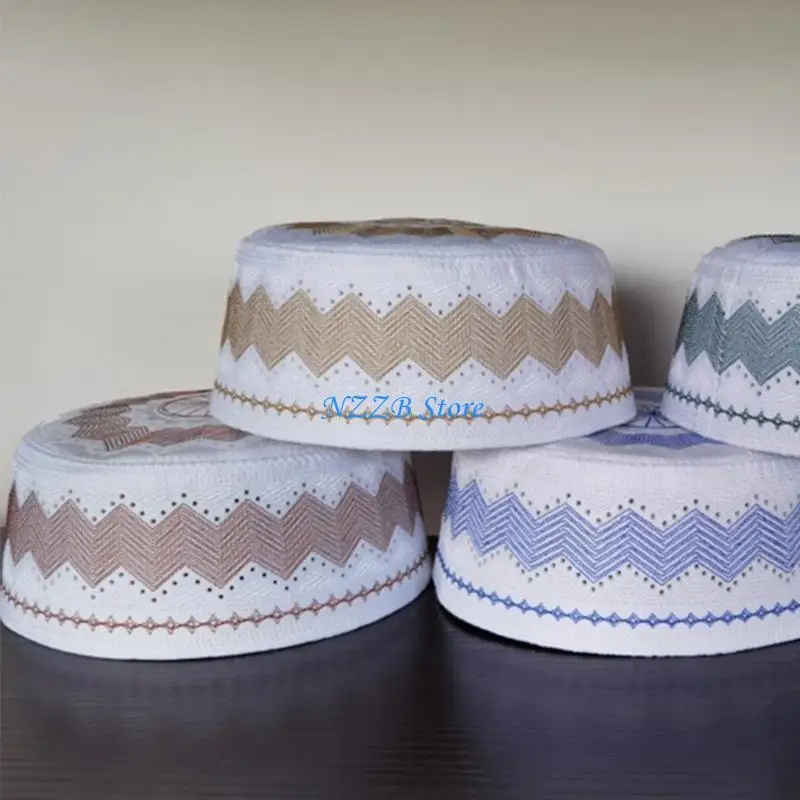

T21F Soft Cotton Hat Durability Cultural Hat Breathable Muslims Hat Embroidered Hat