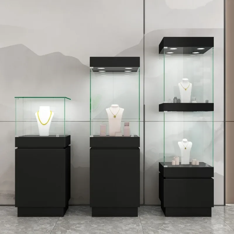 Jade jewelry glass display cabinet Wooden museum counter Cultural relics jewelry glass display cabinet customization