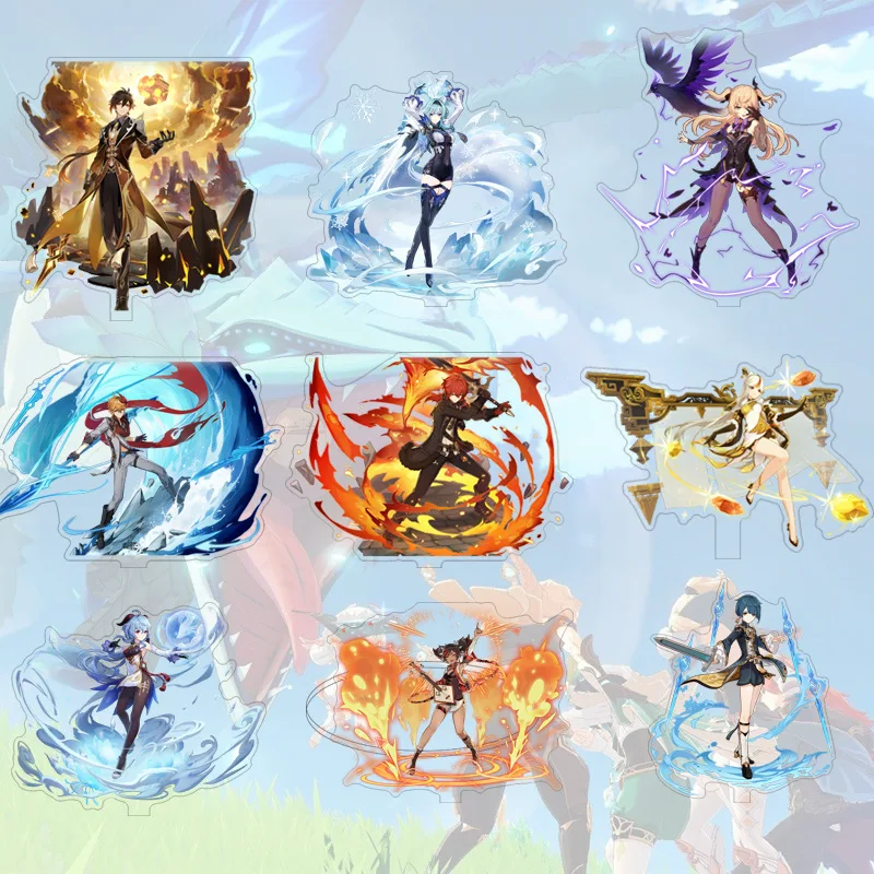

Genshin Impact Acrylic Stand Model Plate Hu Tao Klee Venti Qiqi Diluc Jean Desktop Ornament Anime Peripherals Keychain Gift