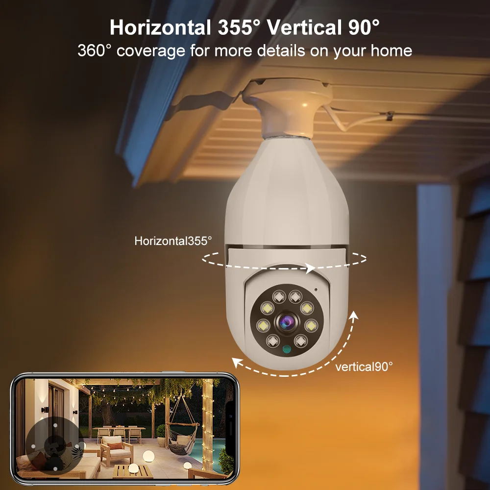Panoramic Bulb Camera Tuya 3MP/4MP/5MP WiFi Two Way Voice AI Human Detection Night Vision E27 Camera HD Surveilance Light Blub