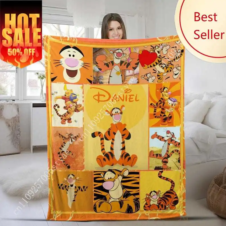 

Tigger Blankets Disney Winnie The Pooh Cartoon Plush Blanket Soft Decoration Child Holiday Party Boy Girl Gift Warm Custom Quilt