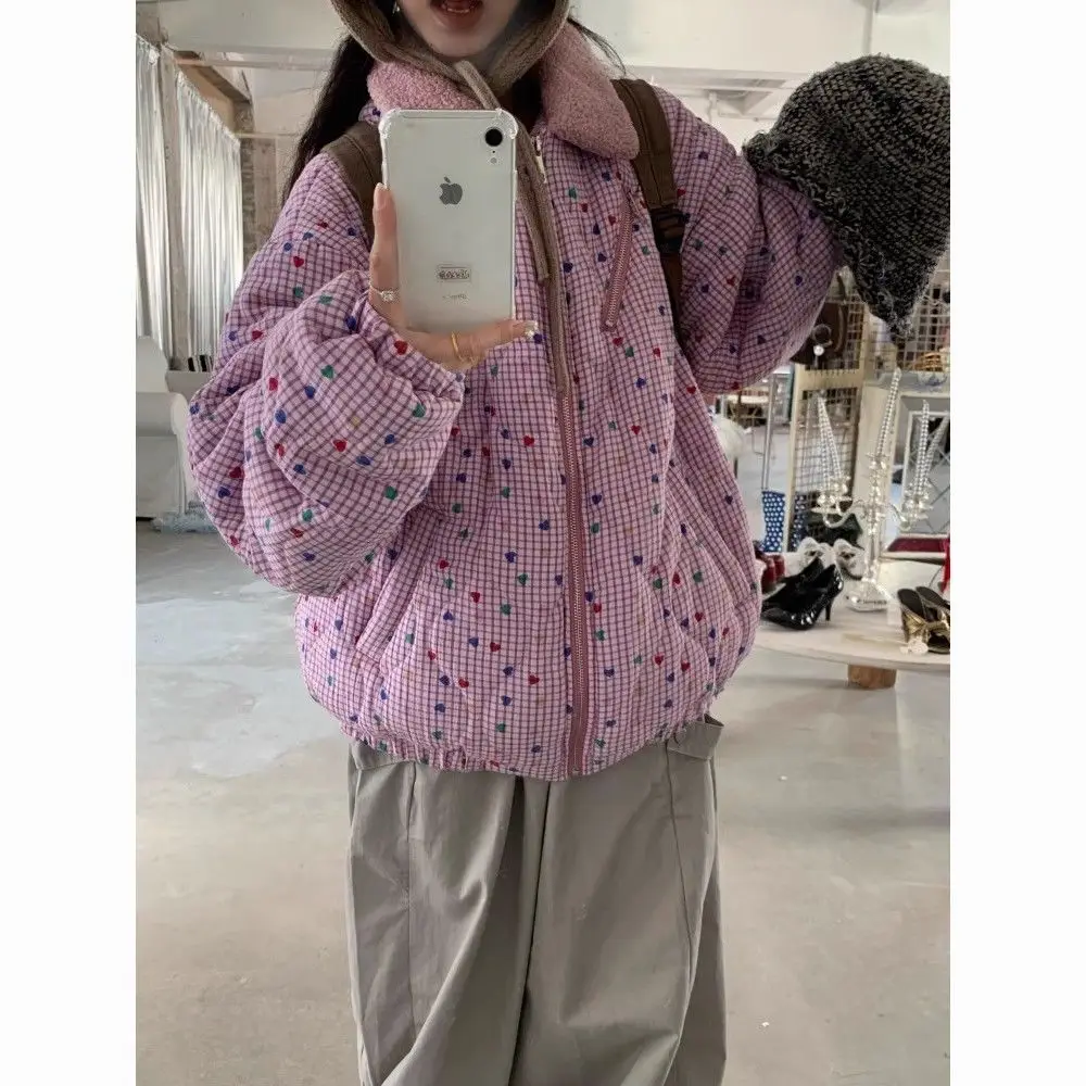 

Lamb Wool Short Cotton Jacket Women's 2025 Autumn and Winter Warm Floral Bread Jacket Cotton Coat