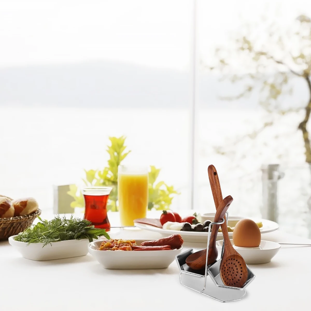 

Stainless Steel Soup Set With Bracket Ladle Rack For Kitchen Cookware Stand For Home Restaurant U-Shaped Spoon Rest Kitchen