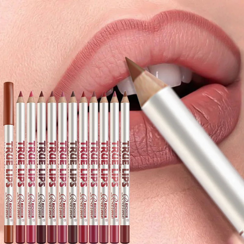 12pcs Lip Liner Pen 12 Colors Waterproof And Sweat-proof Not Easy To Fade Non-stick Cup Nude Lipstick Pencil SET