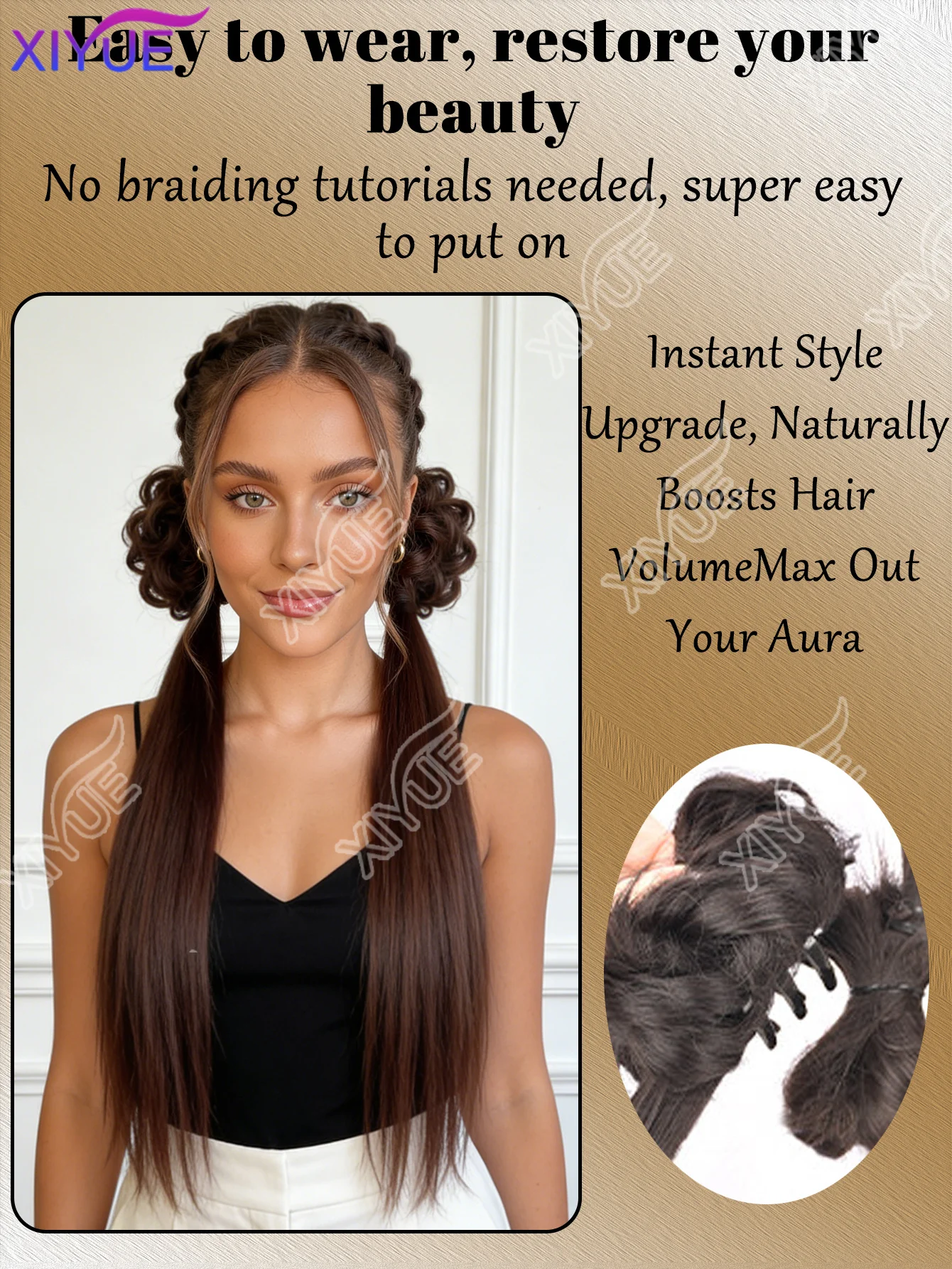 XY Synthetic Double Ponytail, Twisted Design Claw Clip Fluffy Black Double Ponytail Hair Extension For Women Daily Party Cosplay