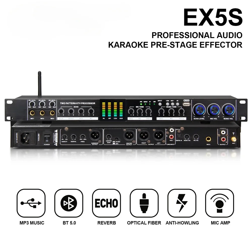 

Debra EX5S Professional Pre-Stage Audio Effects with Reverb Bluetooth 5.0 Anti-Howling for Outdoor, Stage and Karaoke Recording