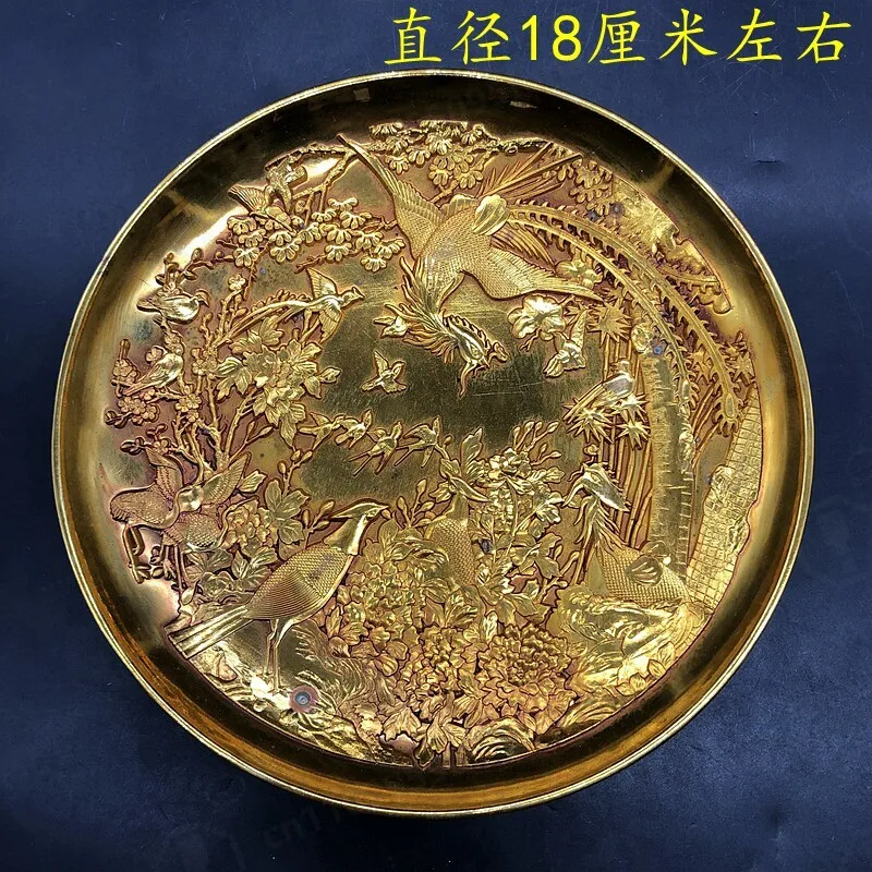 Plate Craft Ornament Marked Qianlong Period Qing Dynasty Vintage Decorative Plate Home Decor Collection Artwork Gilt Phoenix