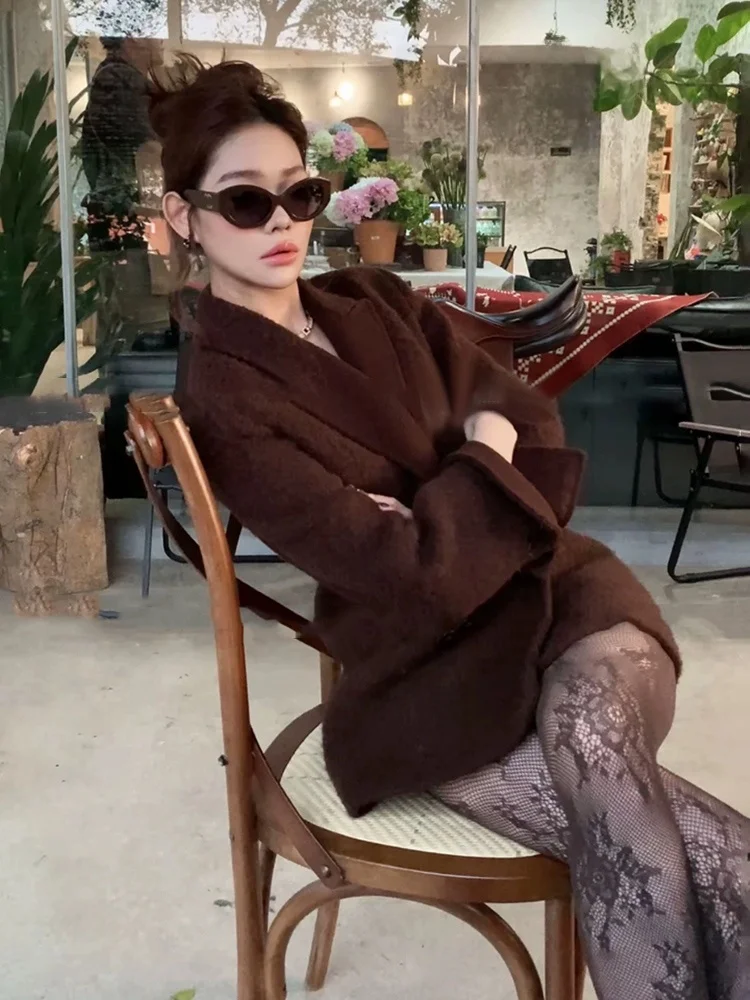 

Женское шерстяное пальто XZY в стиле ретро, двубортное, больших размеров, для зимы, элегантное, повседневное, для работы, премиум-класса