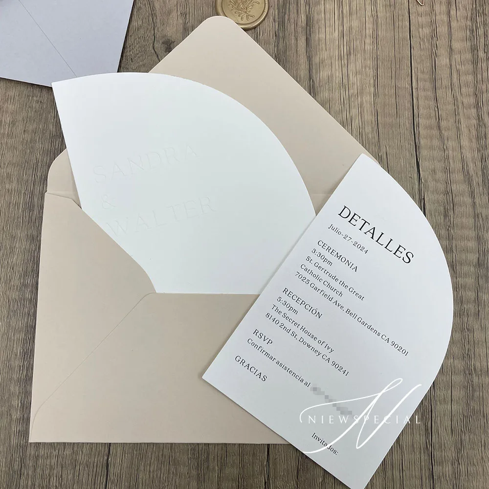 Semi-arched Custom Invitation Contemporary Minimalist Emboss Wedding Invitations with Details Cards and Optional Color Envelopes