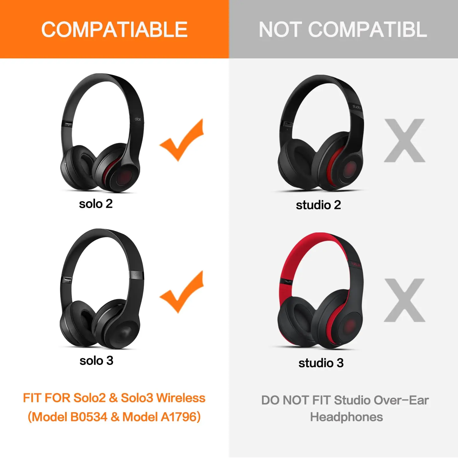 Cooling Gel Replacement Ear Pads Cushions for Beats Solo 2 & Solo 3 Wireless On-Ear Headphones, Ear Cups Cover Repair Parts
