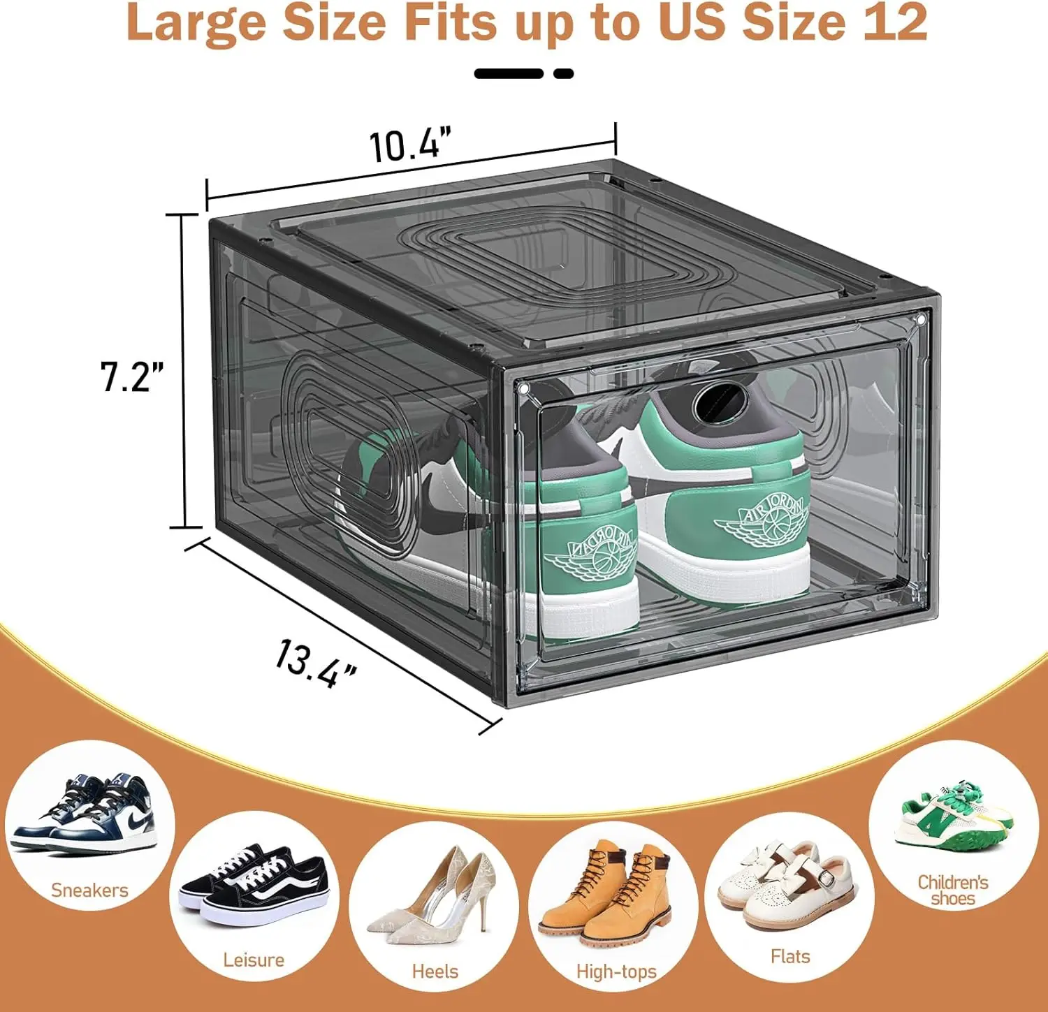 10 Pack Thicken Shoe Organizer Stackable,Upgraded Sturdy Shoe Storage Box with Magnetic Door,Shoe Containers For Sneaker Display