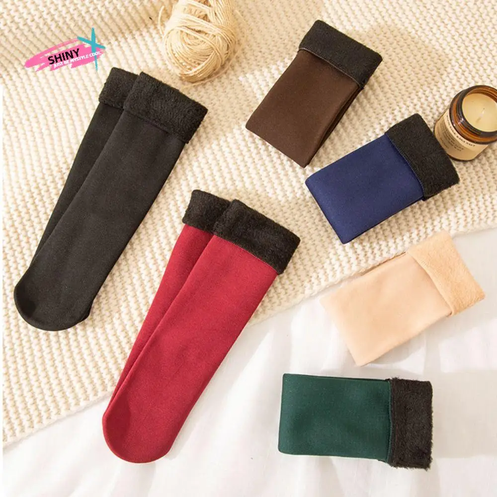 

12Pairs Simple Thicken Warm Socks Thicker Mid Tube Thermal Mid Length Socks Floor Socks Solid Color Winter Socks Women Hosiery