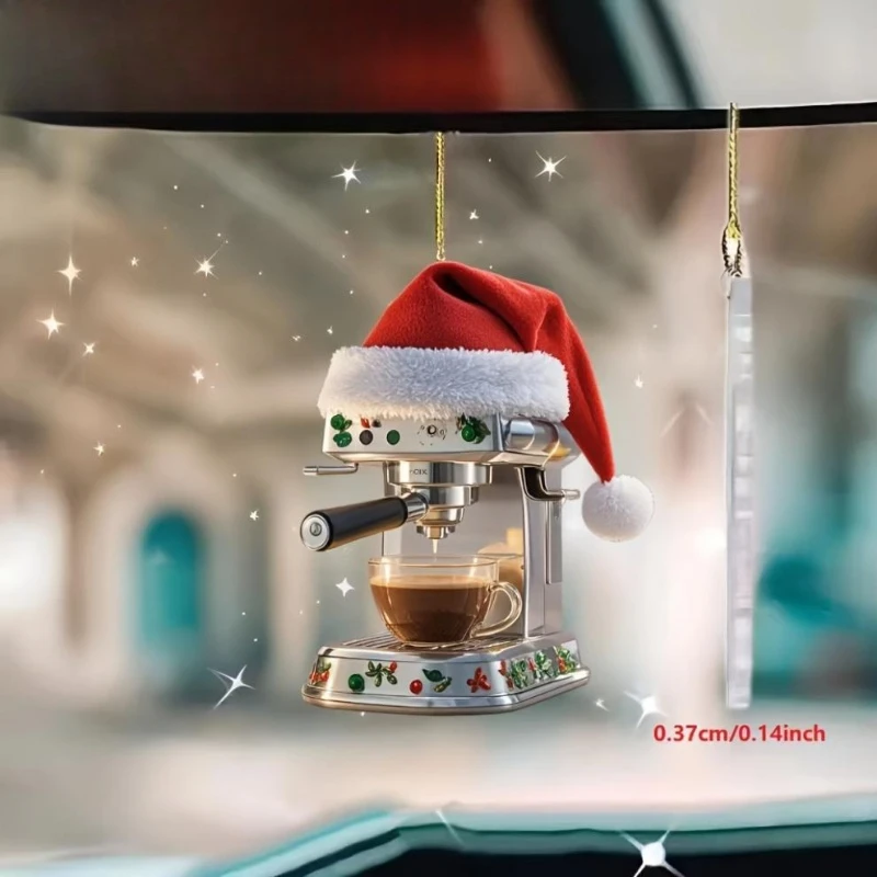 Neue Weihnachtsmütze, handgefertigte frisch gemahlene Kaffeemaschine, kleiner Weihnachtsbaumanhänger