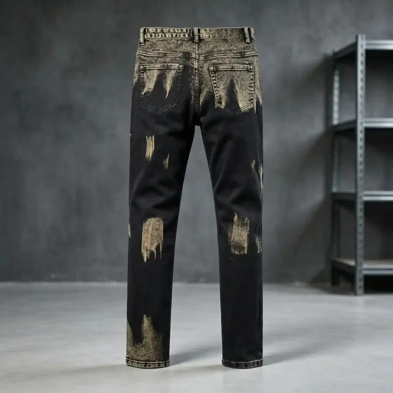 

Vintage Style Men's Jeans with Gradient Pattern, Stylish Streetwear Fashion, Slim Fit, Straight Leg Denim Pants, Casual Daily We