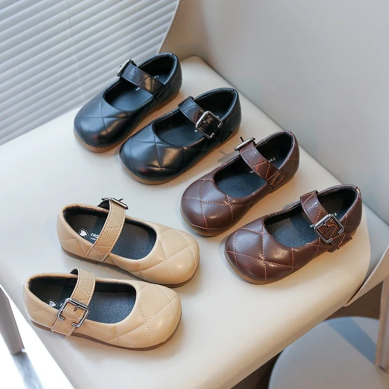 

Girls Flat Shoes Round Toes Soild Color Kids Leather Shoes Non-slip Soft Sole 2025 New Children Princess Shoes Hook&loop Comfort
