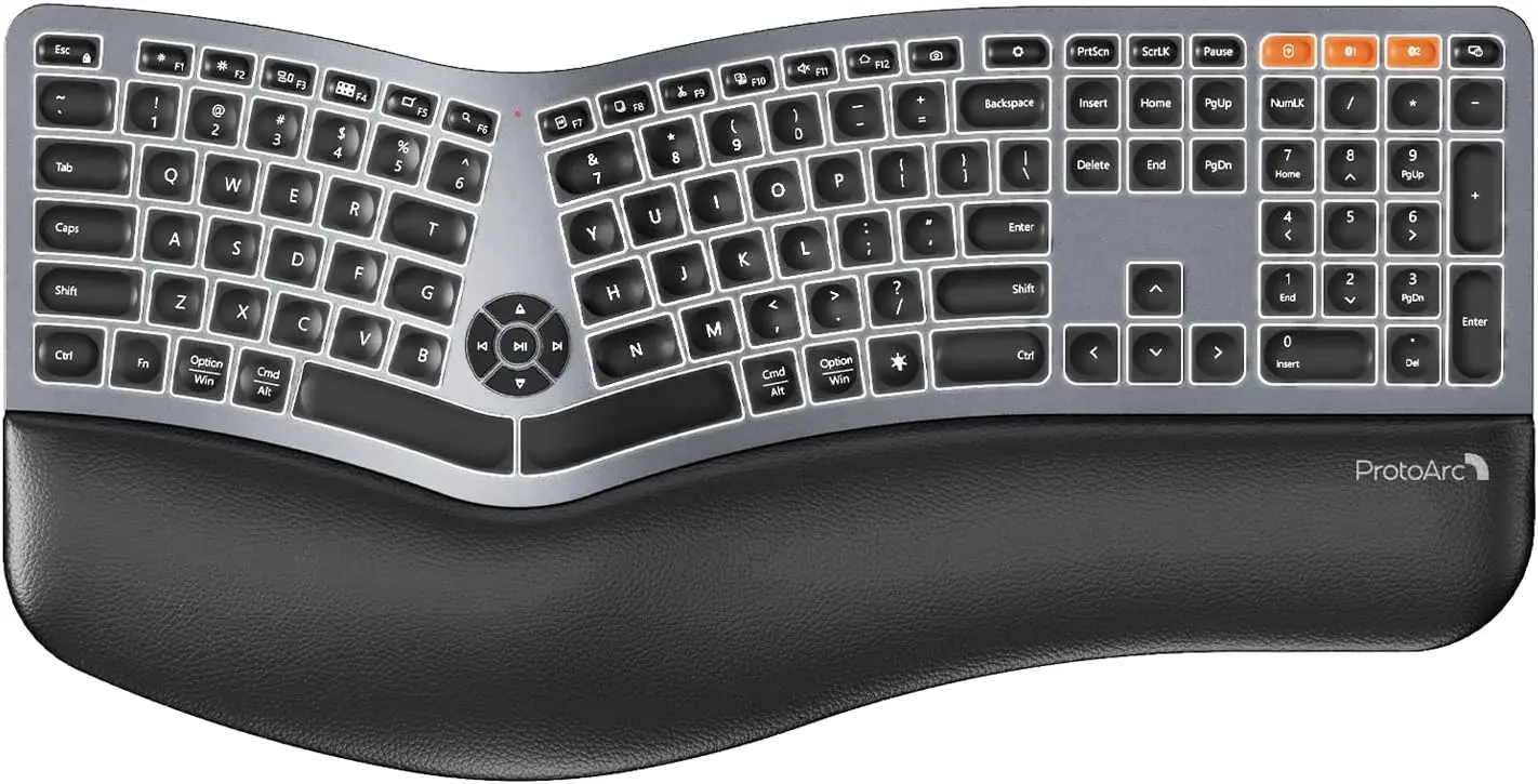 

Ergonomic Split Wireless Keyboard with Backlight, Wrist Rest & Fast Charging for Windows/Mac/Android
