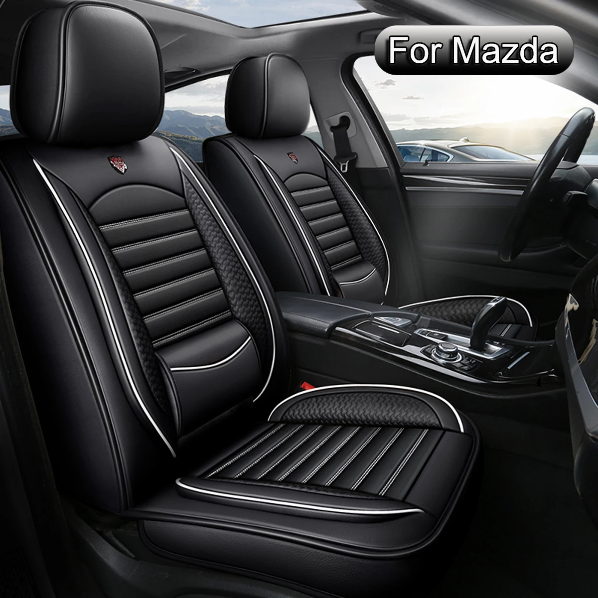 Pokrowce na fotele samochodowe Pełny zestaw skórzany, ochraniacze na fotele samochodowe, pasują do Mazda 6, 3, 2, CX-5, CX-3, CX-30, CX-50