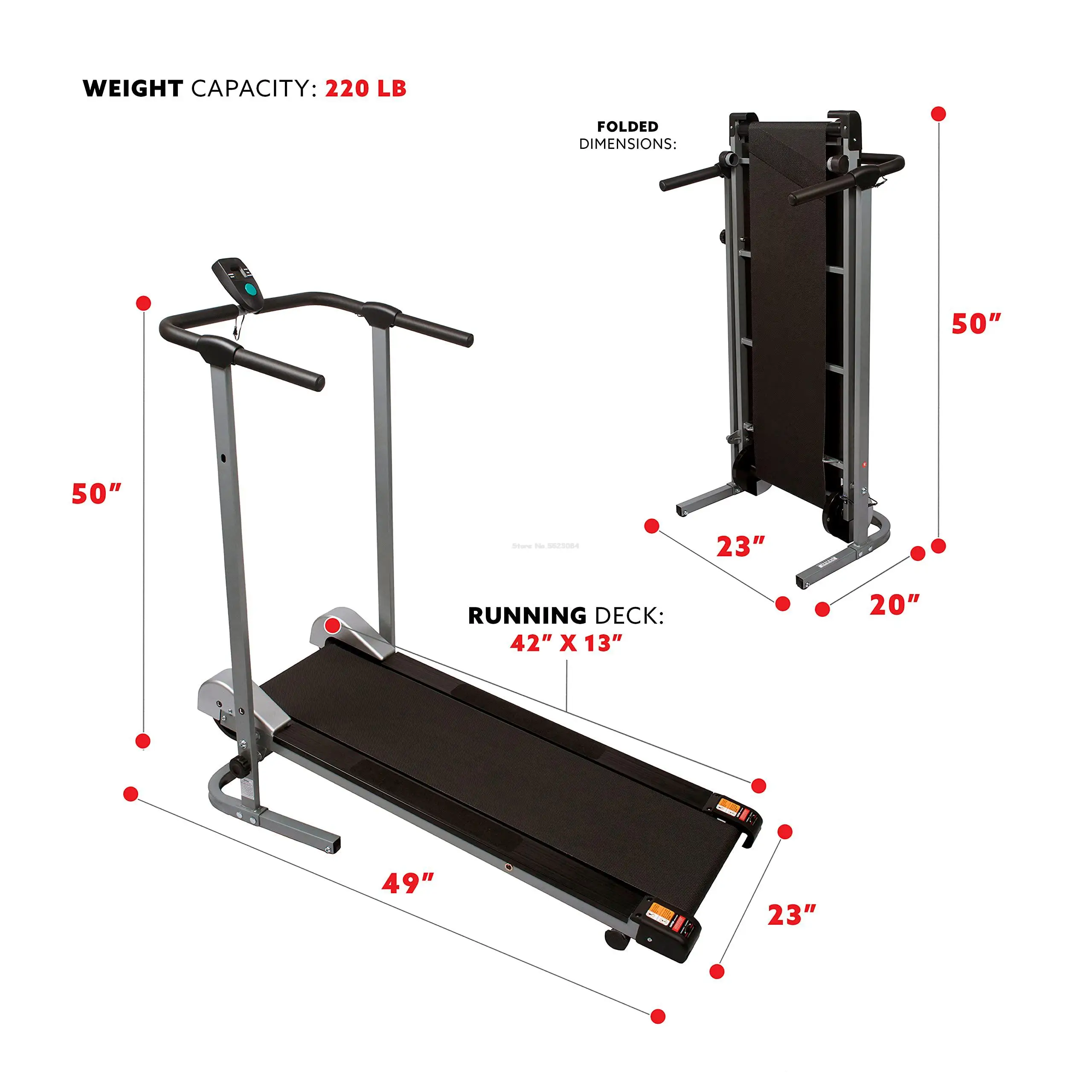 Foldable Manual Walking Treadmill Home Cardio Workout LED Display Walking Machine Indoor Exercise Equipment