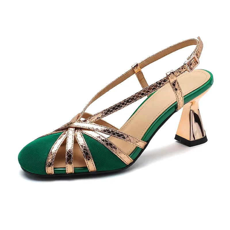 Summer Gladiator Sandal Roman Style Women Shoes Kidsuede Spring Shoes Female Retro Buckle Strap Vintage Shoes On Metal Heel 7 CM