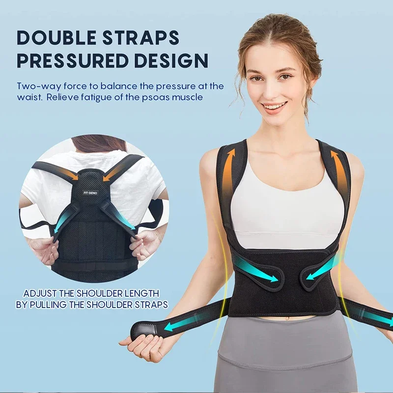 black Lumbar back posture correction band  adjustable Back posture corrector vestand belt for back support belt Relieve pain