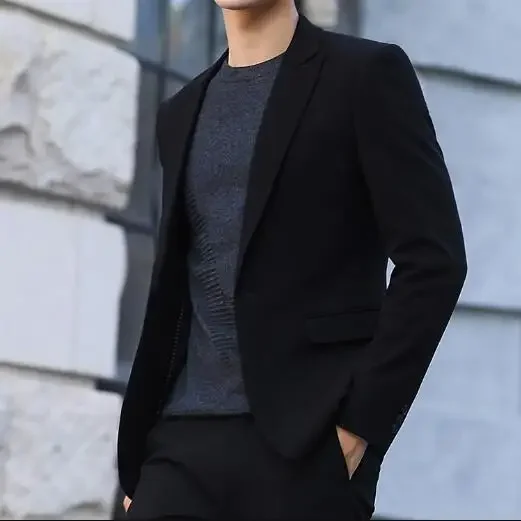 

Autumn Blazer Men Black Business Office Jacket Slim Casual Work Coat