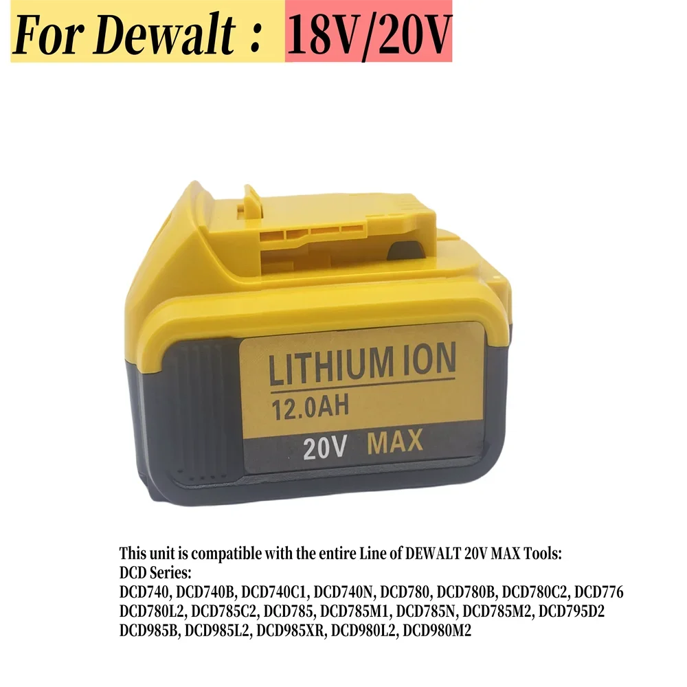 20V 12.0Ah Li-Ion Battery for Dewalt Series DCD740,DCD740B,DCD740C1,DCD740N,DCD780,DCD780B,DCD780C2,Replacement Battery