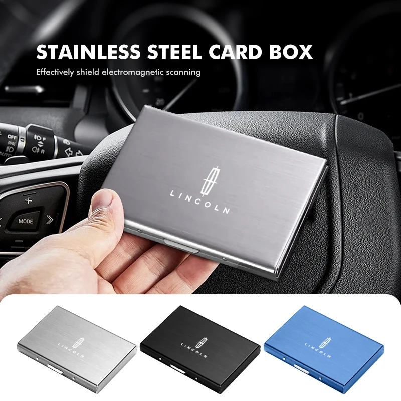 Car Business Stainless Steel Holder Business Card Storage Case For Lincoln Navigator Continental Corsair MKC Nautilus Voyager