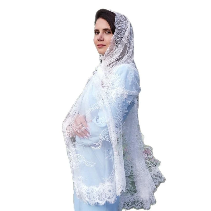 

652F Traditional Lace Flower Veils for Wedding Bride Latin Mass Headscarf for Women Church Mantilla Veils Shawl for Formal Wear