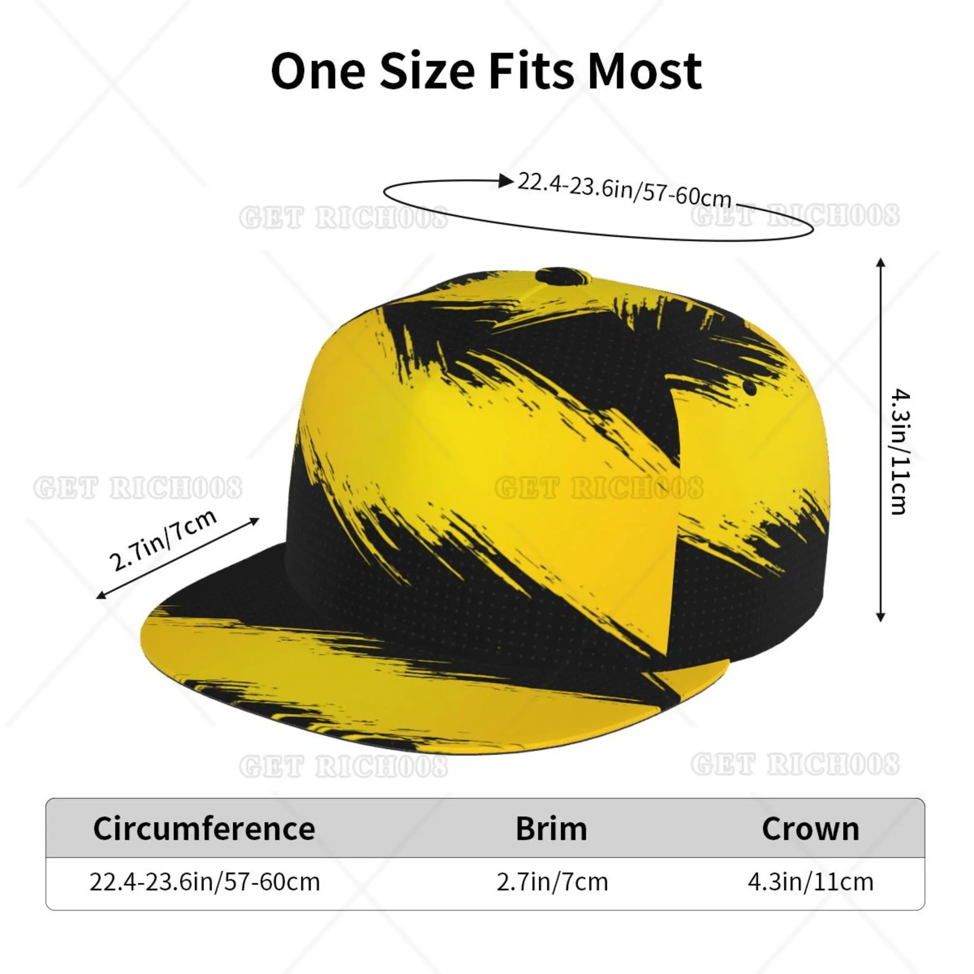 Yellow and Black Brush Baseball Cap Flat Brim Hiohop Hat Unisex Adult Adjustable Print One Size Trucker Men Golf Hat