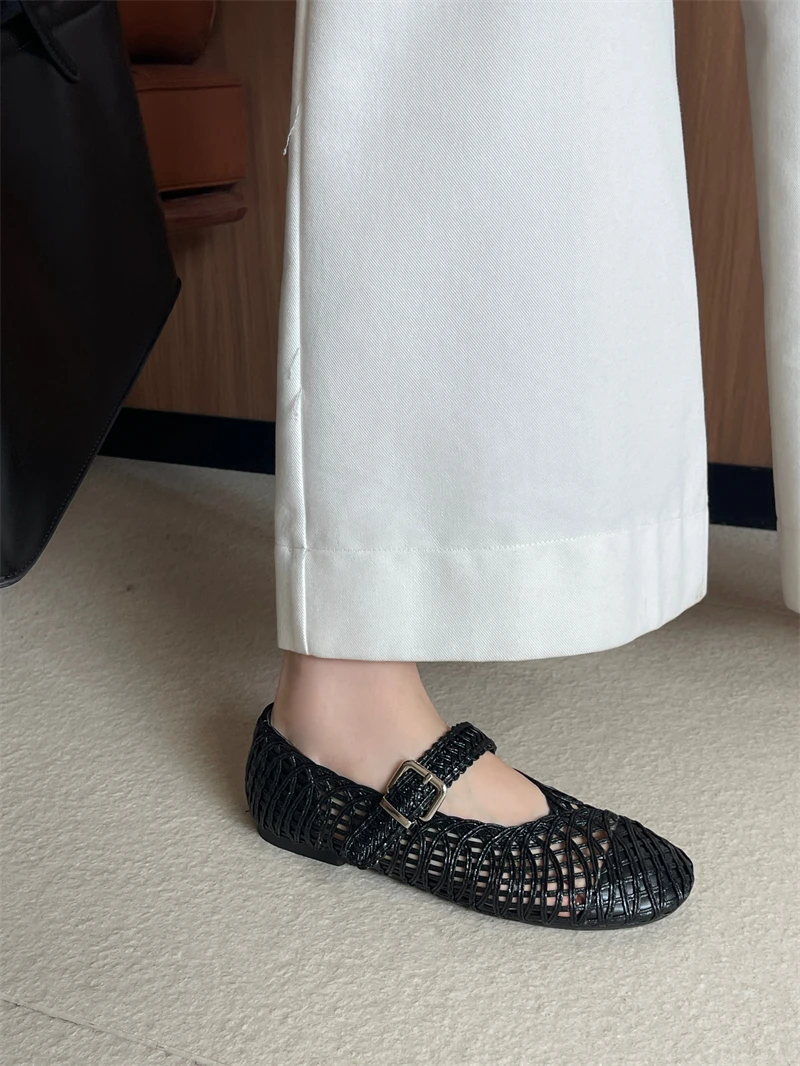 الذهب حذاء مسطح امرأة منخفضة الكعب مكتب مضخات الصيف السيدات مشبك أحذية الراحة Hollew خارج الباليه الشقق أسود حجم كبير 42 43 #3