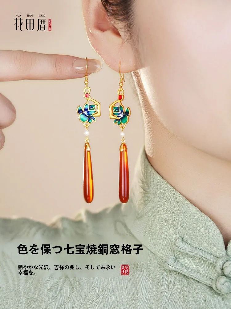 natural-red-agate-waterdrop-earrings-women's-elegant-lightweight-luxury-tassel-dangle-studs-fashionable-jadeite-hoops