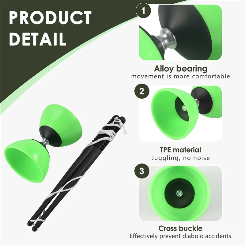 AS96-Cola de plástico diabolo malabarismo giratório chinês yo clássico com palitos de mão verde