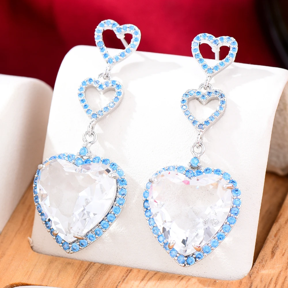 

Missvikki New Luxury Crystal Romantic Heart Earrings for Women Bridal Drop Dangling Earrings Party Wedding Jewelry Gifts