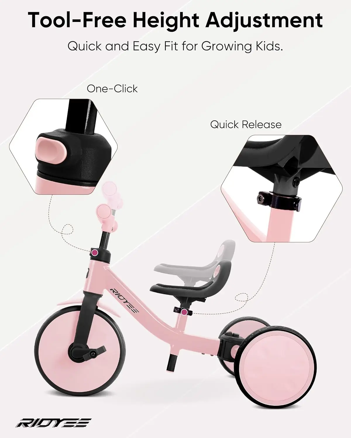 Tricycle pour tout-petits, 4 en 1, 18 mois à 3 ans, interrupteur de mode sans outil, tricycle pour tout-petits de 1.5 à 3 ans, recommandé en un clic