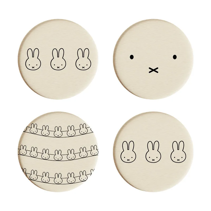 Miffy Kawaii Anime Coasters Cute Absorb Water Heat Insulation Tea Coaster Round Coffee Cup Office Home Simple Fashion Practical