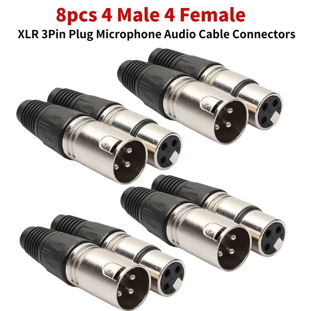 8pcs 4 Male 4 Female Plug Connector 3Pin Microphone Audio Cable Plug Zinc Alloy Socket Panel Mount Chassis for Power Amplifier