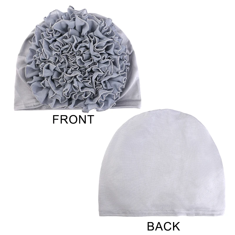 Neuer atmungsaktiver Chiffon-Hut mit großen Blumen, einfarbig, dünne Bodenkappe, islamischer Kopfwickel, elastischer Anti-Haarausfall-Hut für Damen – Detail 3