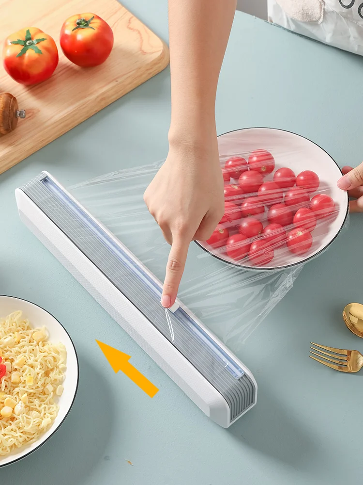 

Home Cling Film Cutting Box Wall-mounted Food Plastic Wrap Suction Cup Plastic Wrap Cutter Kitchen Food Preservation Accessories