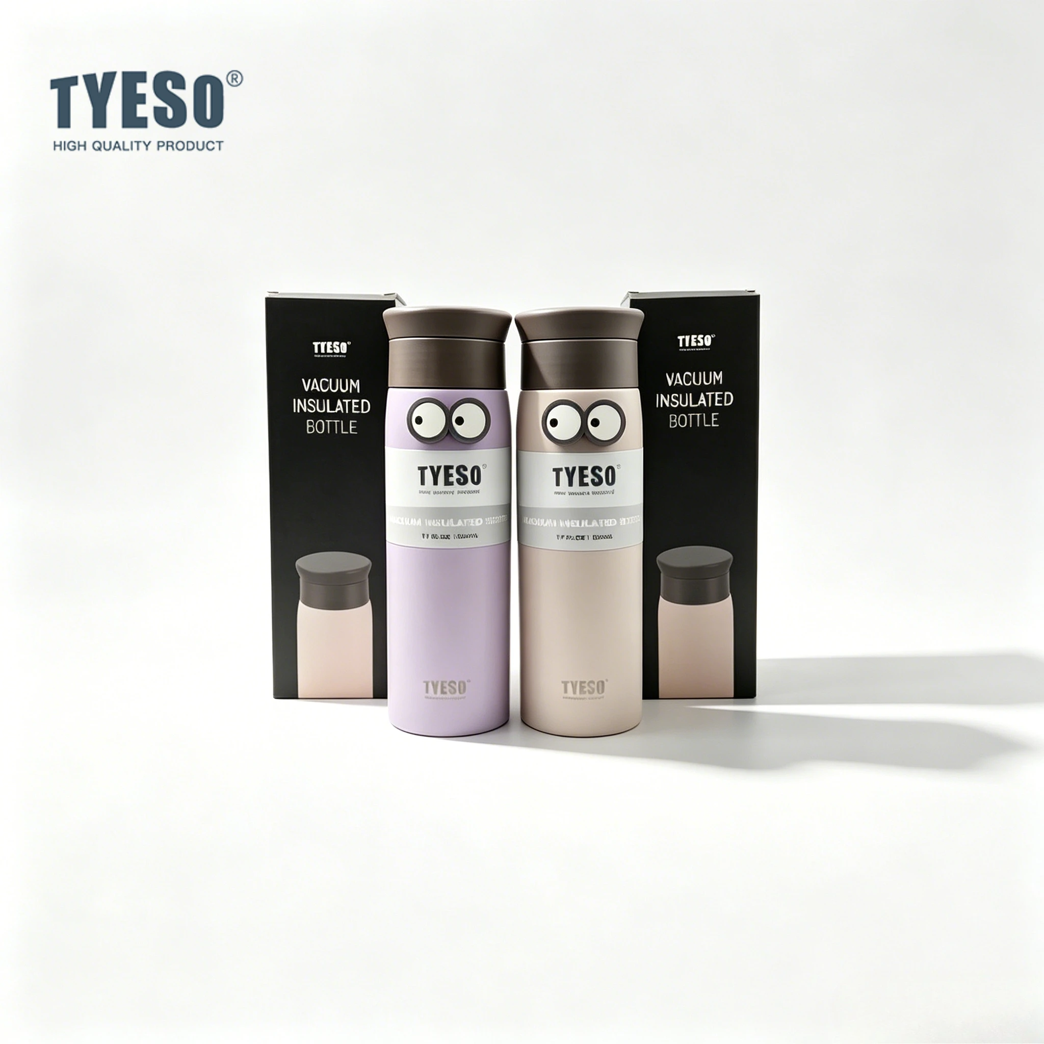 Tyeso 500ml Thermoses Eye Adhesive Stickers Stainless Steel Insulated Water Bottle Simple Round Shoulder Portable Travel Mug
