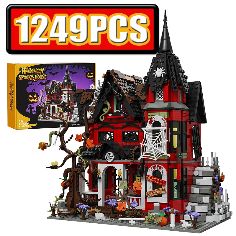 1249-teiliges Halloween Geisterhaus Baukasten-Set, Horror-Vampir-Geisterstadt Architekturmodell, Geschenk für Erwachsene, Heimdekoration, Bausteine Spielzeug-Set