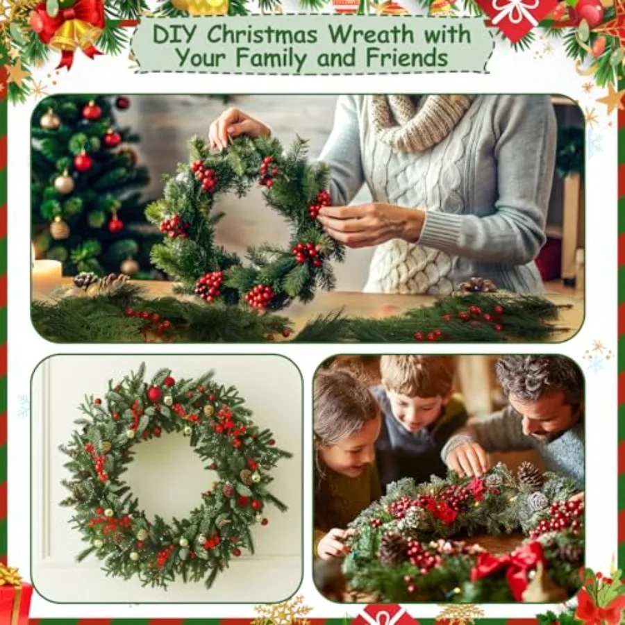 70 قطعة فروع الصنوبر الاصطناعي عيد الميلاد الخضرة فروع إبر الصنوبر الاصطناعي مع ينبع التوت الأحمر فروع الصنوبر وهمية مجموعة