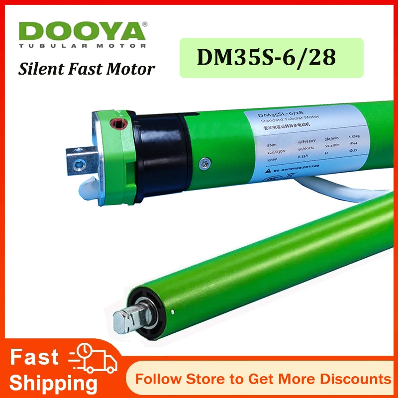 Dooya DM35S 6/28 Silent Fast Rolling Tubular Motor for Roller Shade Blind, 220/230V 50/60Hz, 4 Wires Motor, for 43/45/47/50mm Tu