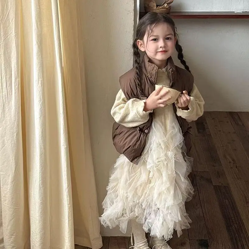 

2-7Y Baby Girls Vests Autumn and Winter Clothing New Korean Children's Down Cotton Waistcoats Winter Baby Warm Thick Vest